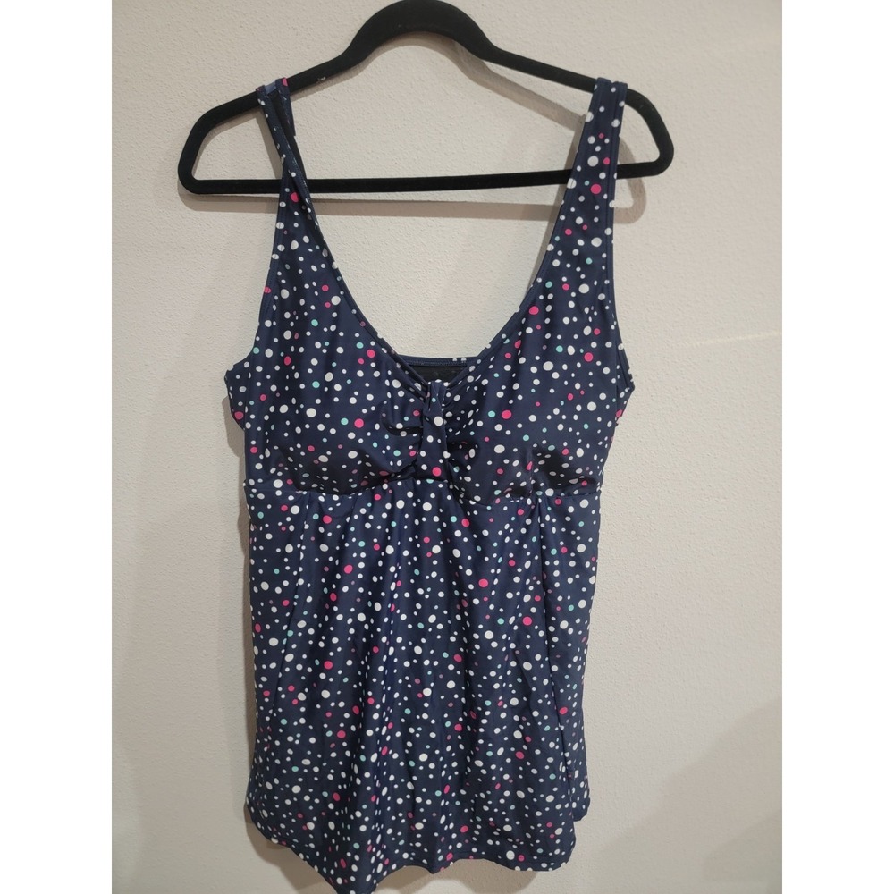 Bonmarche Blue Polka Dot 1 Pc Swimdress‎ Skirted Swimsuit Plus Sz 22 EUC